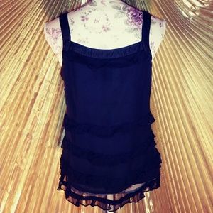 Pretty Black Tank Top ruffles & satiny trim